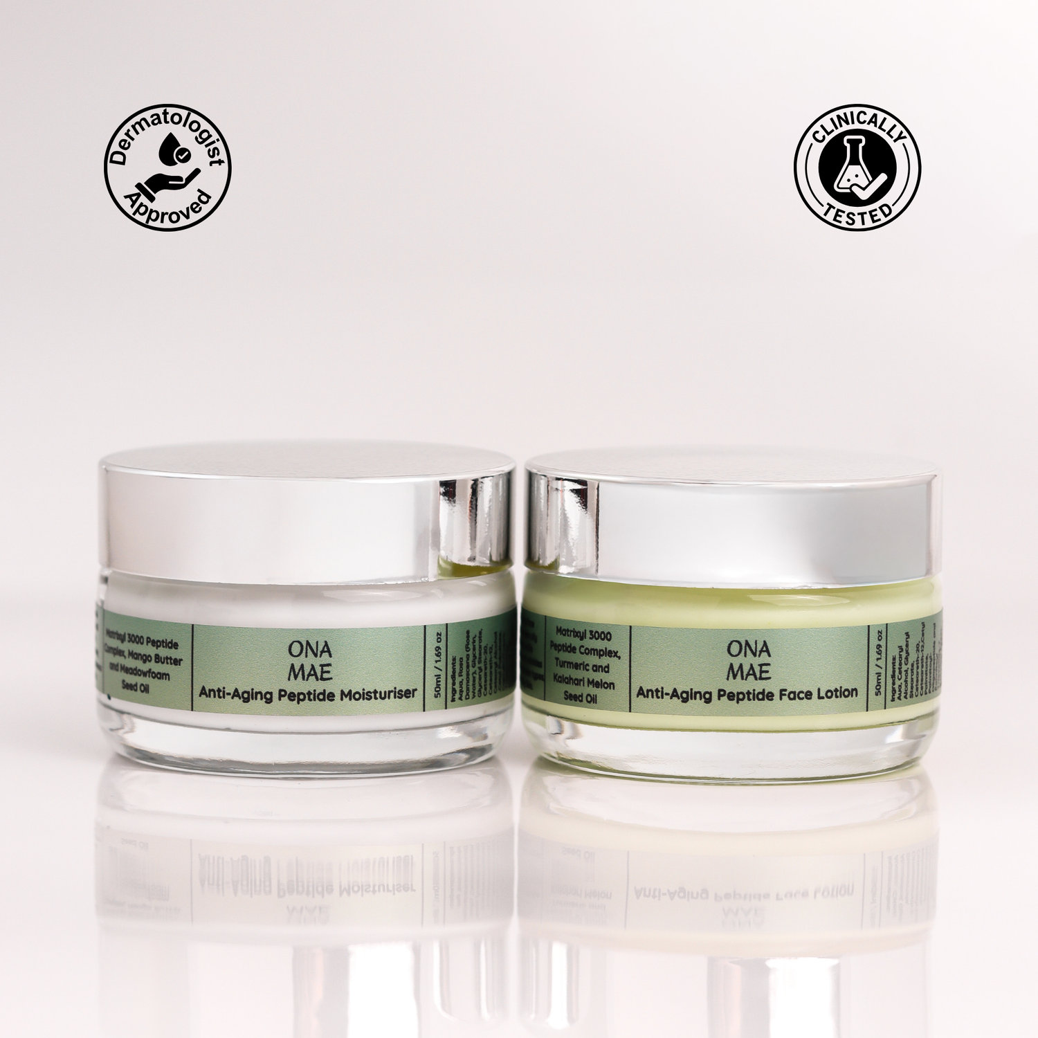 Ona Mae Anti Ageing Peptide Matrixyl day and night moisturisers